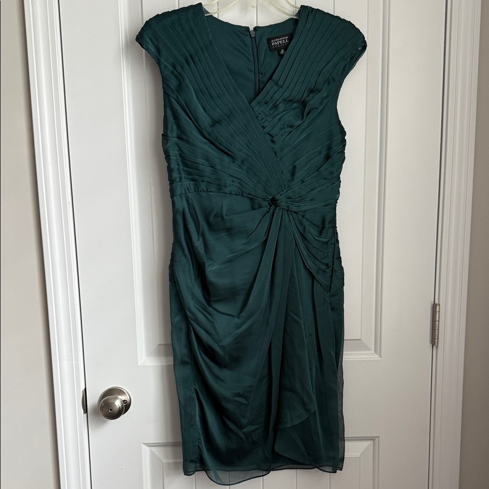 Adrianna Papell Teal Pleated Midi Dress